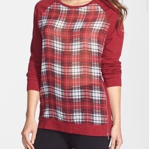 TWO By VINCE CAMUTO Red Plaid Long Sleeve Top Size Small